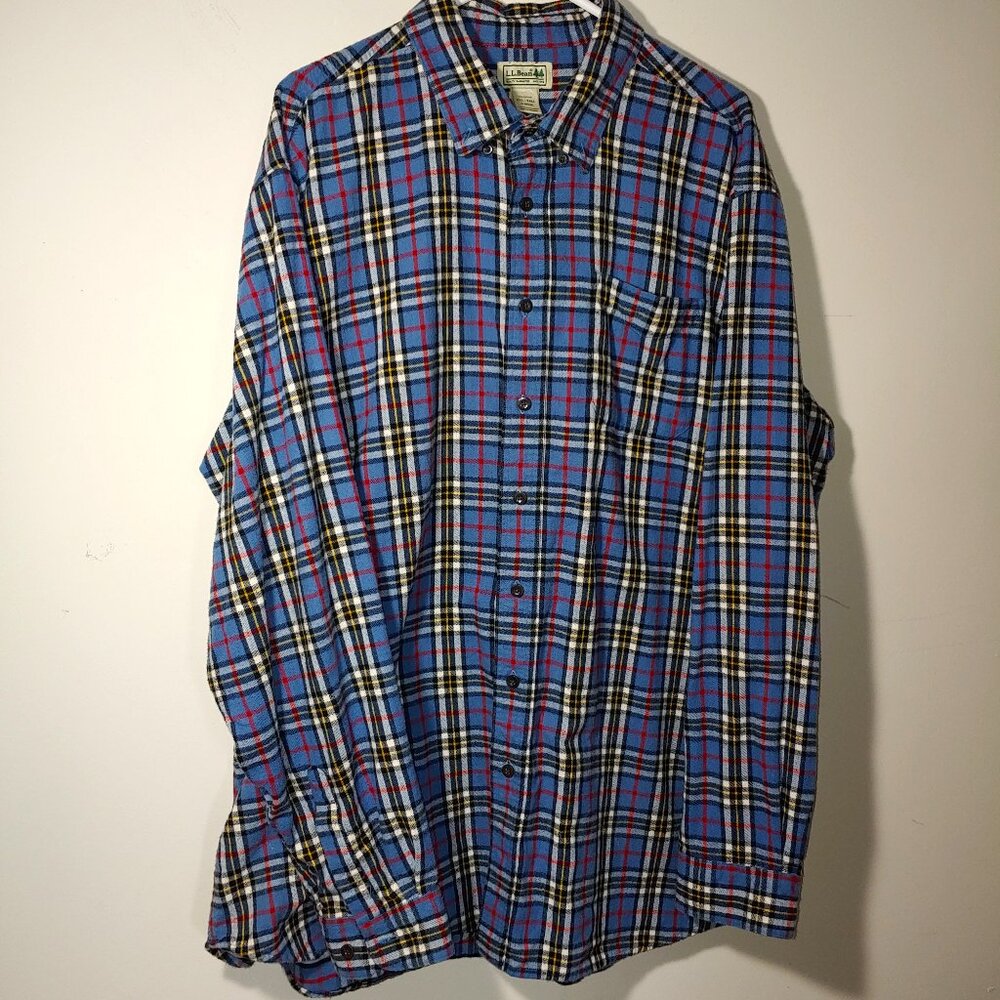 L.L. Bean Plaid Classic Flannel Button Down Shirt Size XXL Tall Blue